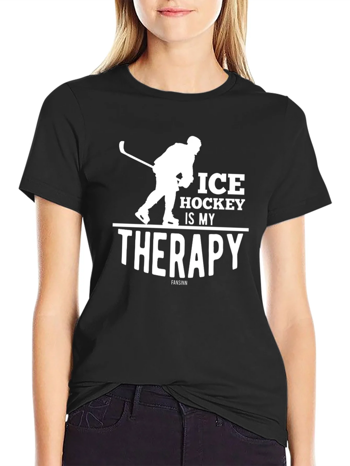 Ice Hockey Is My Therapy Black T-Shirt product image 2