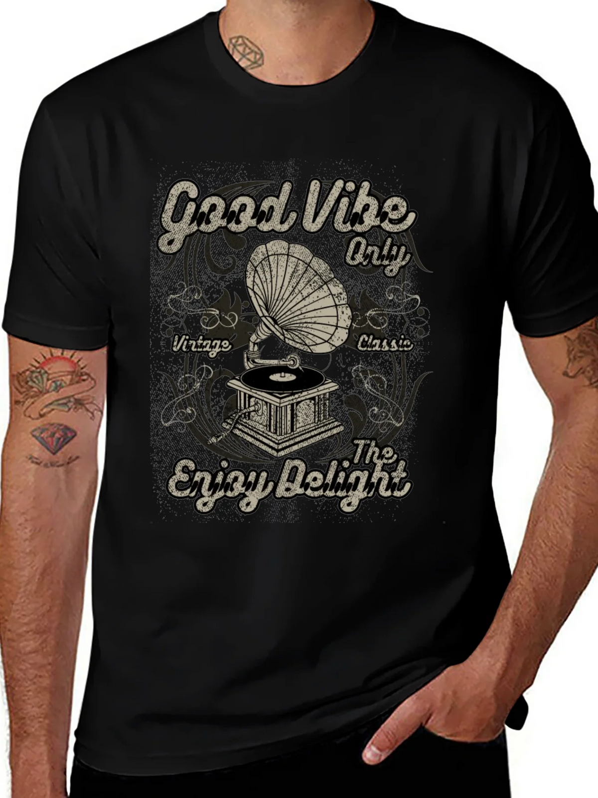 Good Vibes Vintage Gramophone Graphic T-Shirt product image 1