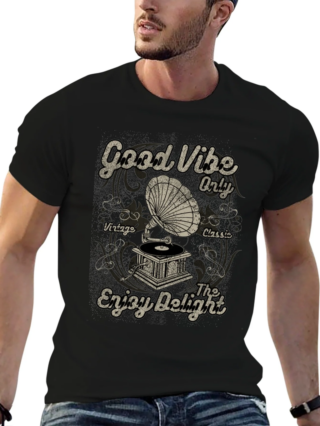 Good Vibes Vintage Gramophone Graphic T-Shirt product image 4