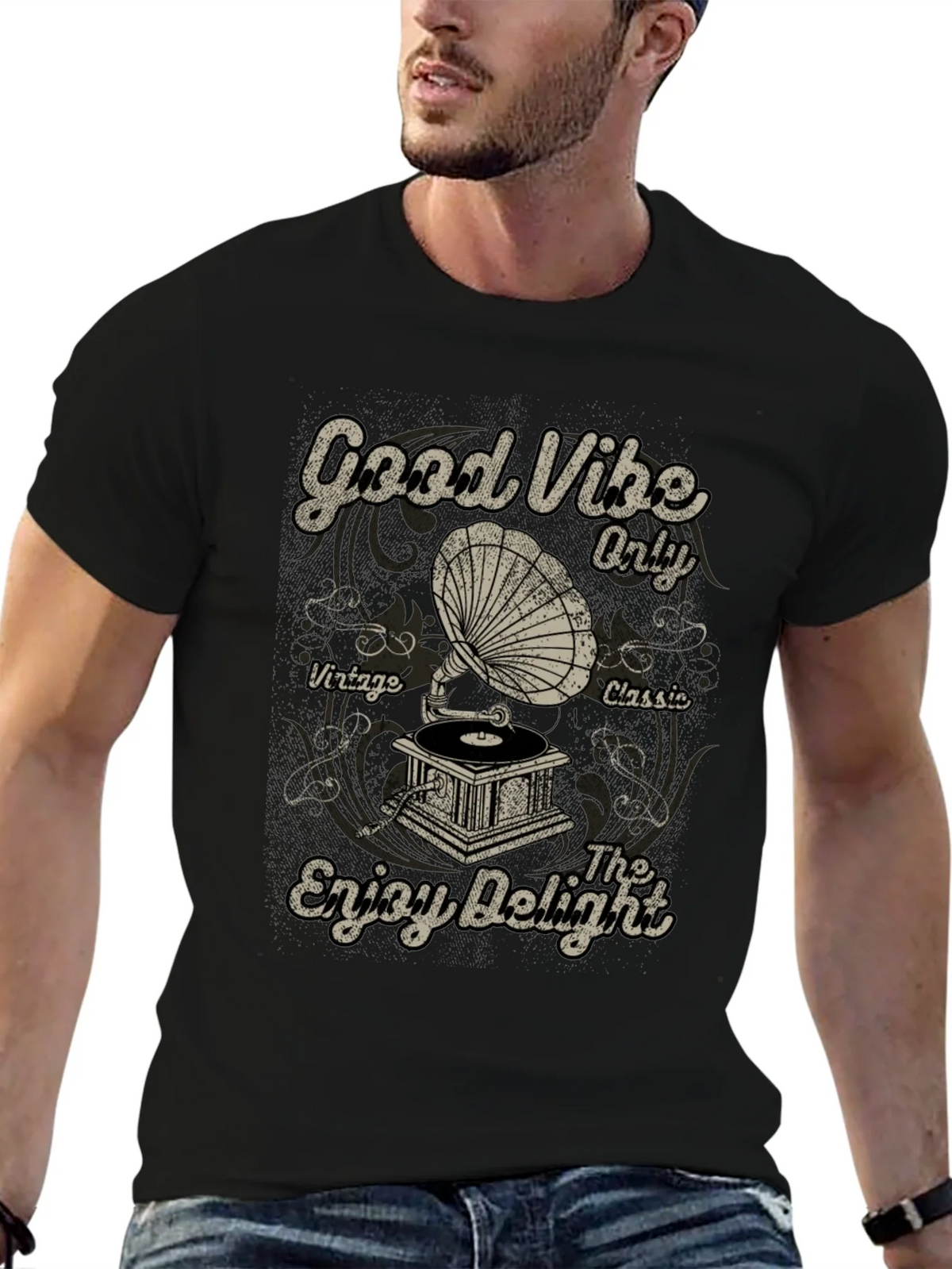 Good Vibes Vintage Gramophone Graphic T-Shirt product image 4