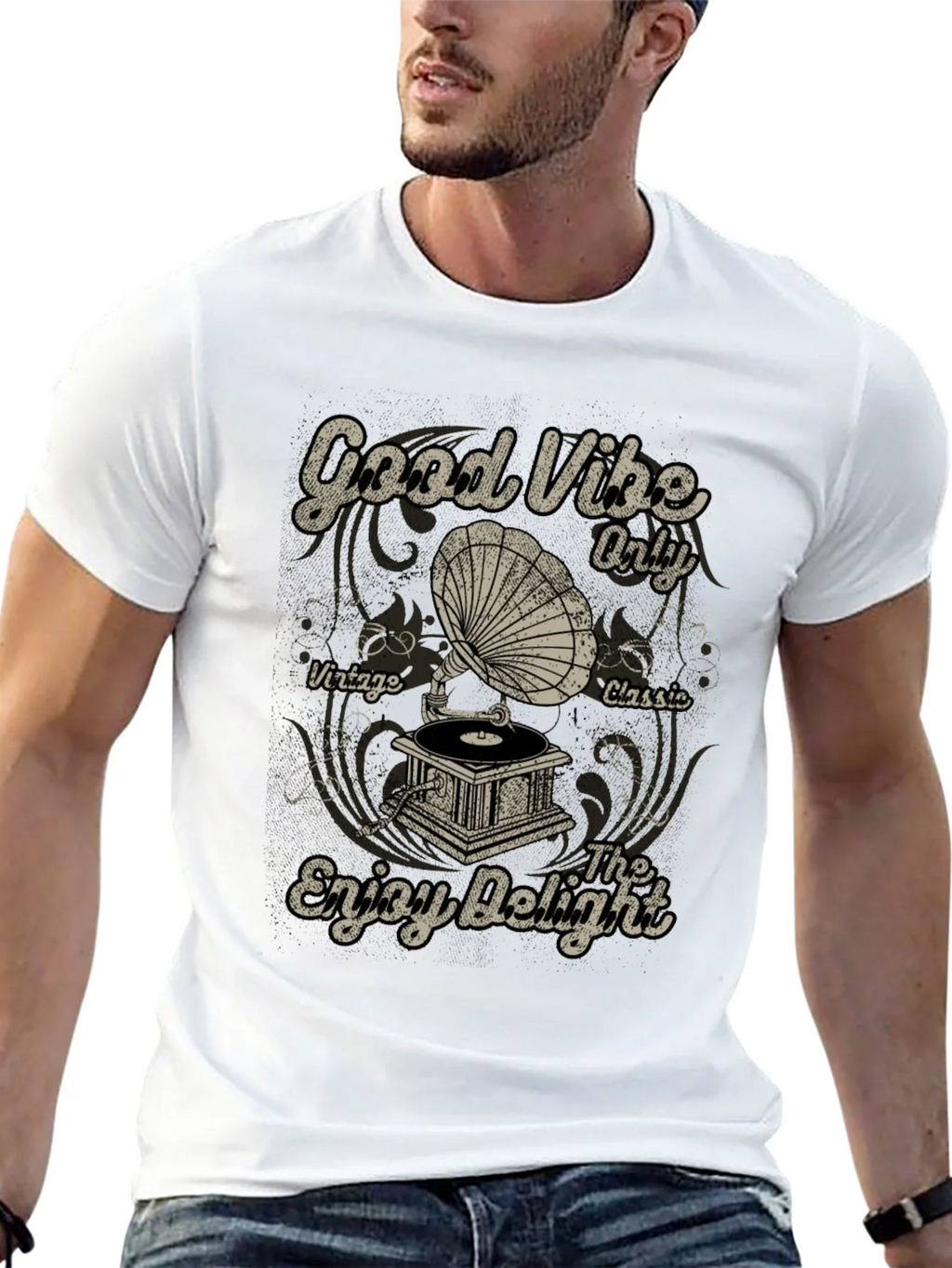 Good Vibes Vintage Gramophone Graphic T-Shirt product image 8