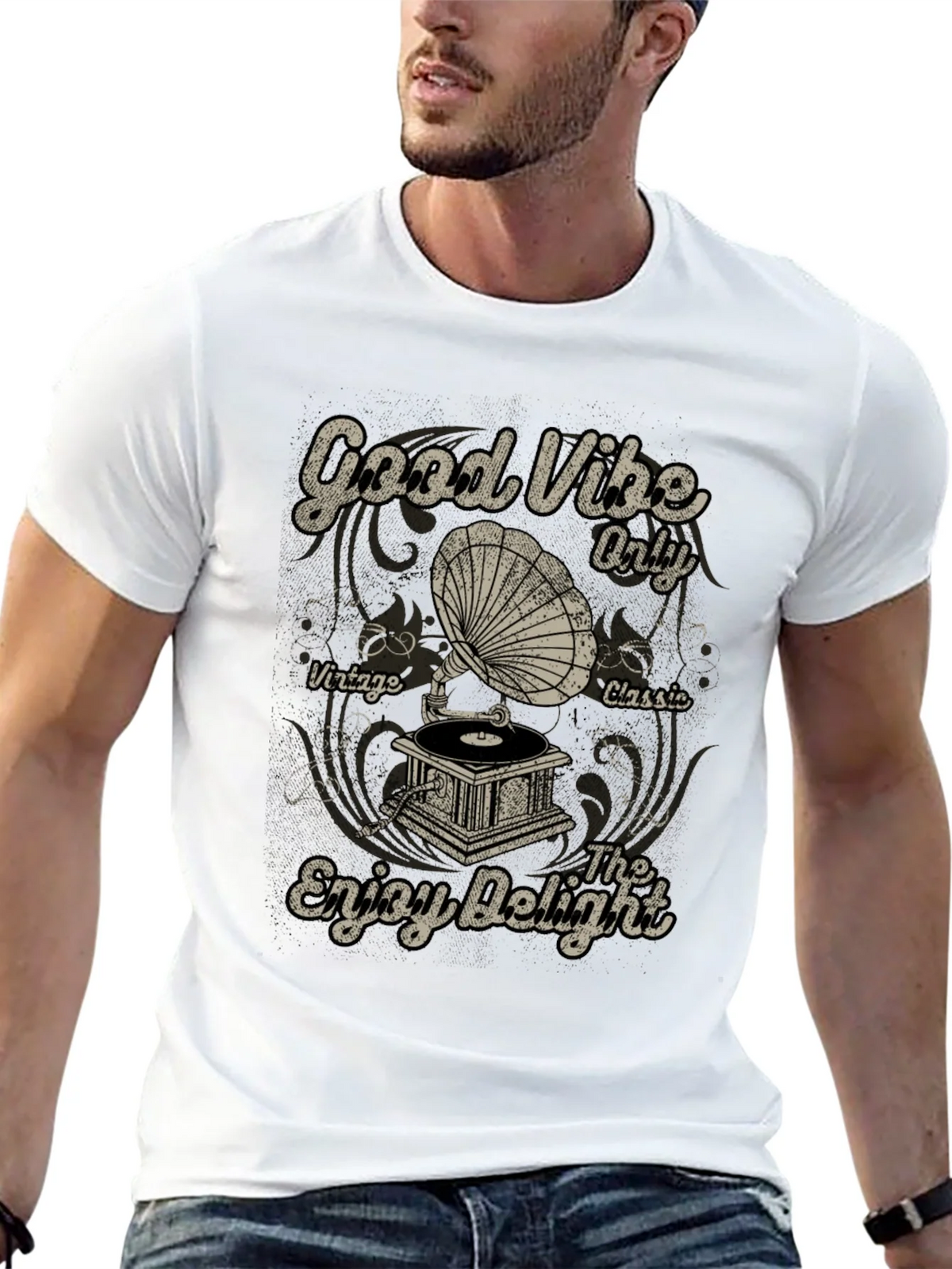 Good Vibes Vintage Gramophone Graphic T-Shirt product image 8
