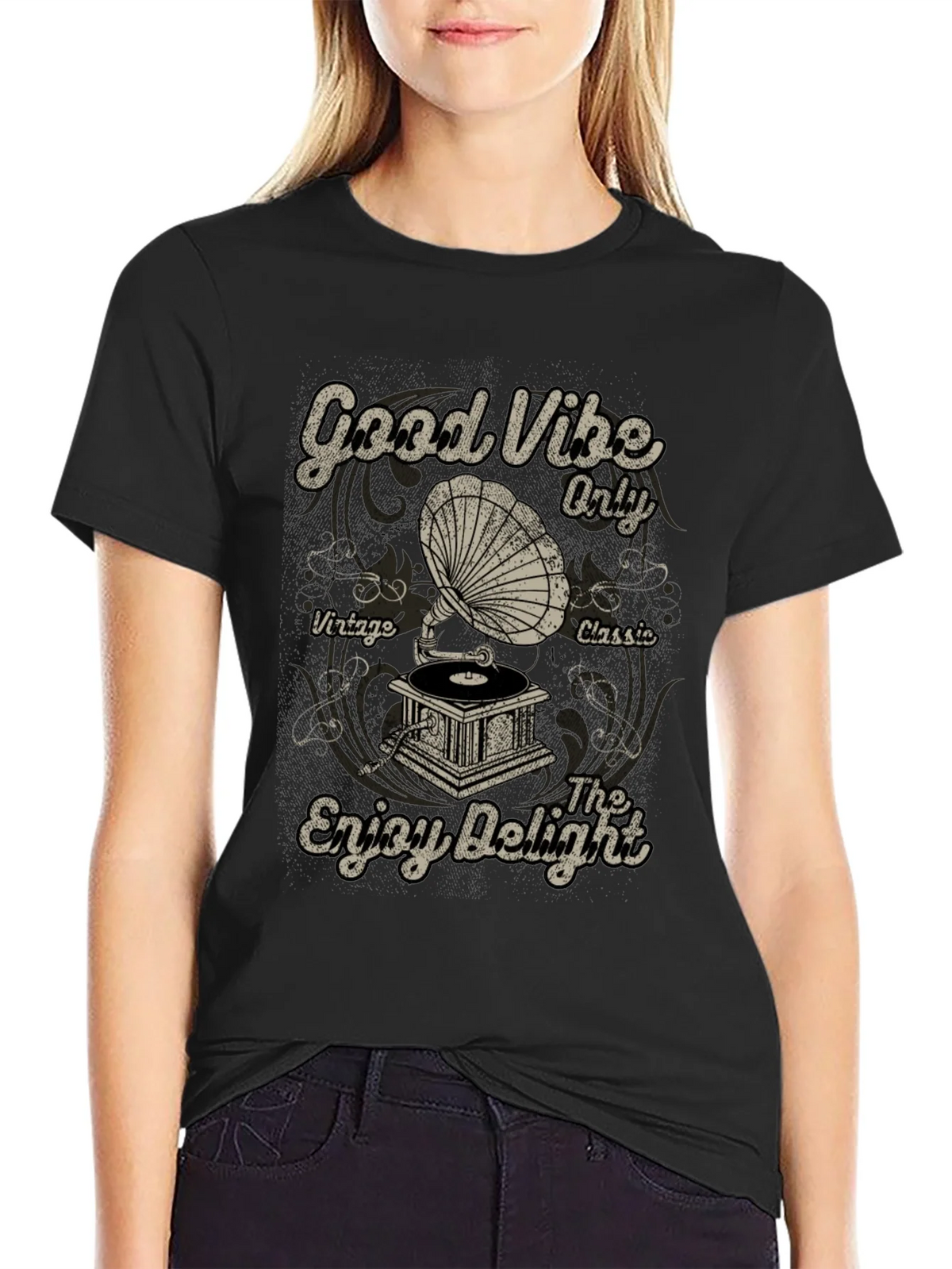 Good Vibes Vintage Gramophone Graphic T-Shirt product image 2