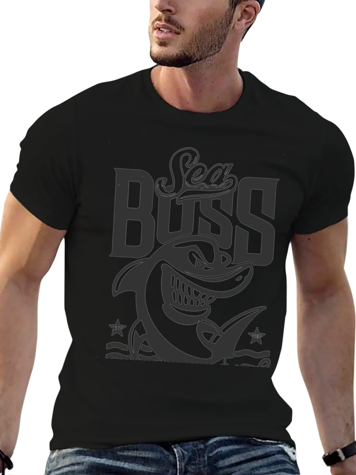 Sea Boss Graphic T-Shirt - Black Cotton Tee product image 1