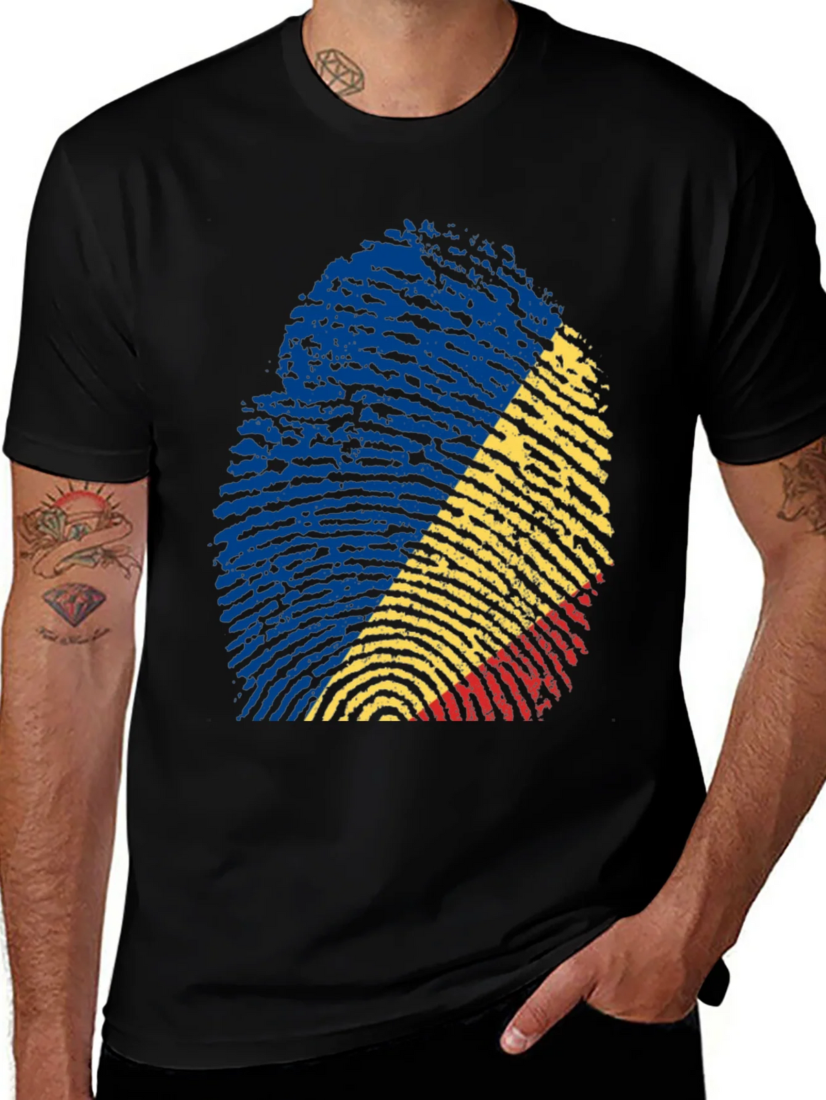 Romania Flag Fingerprint T-Shirt product image 1