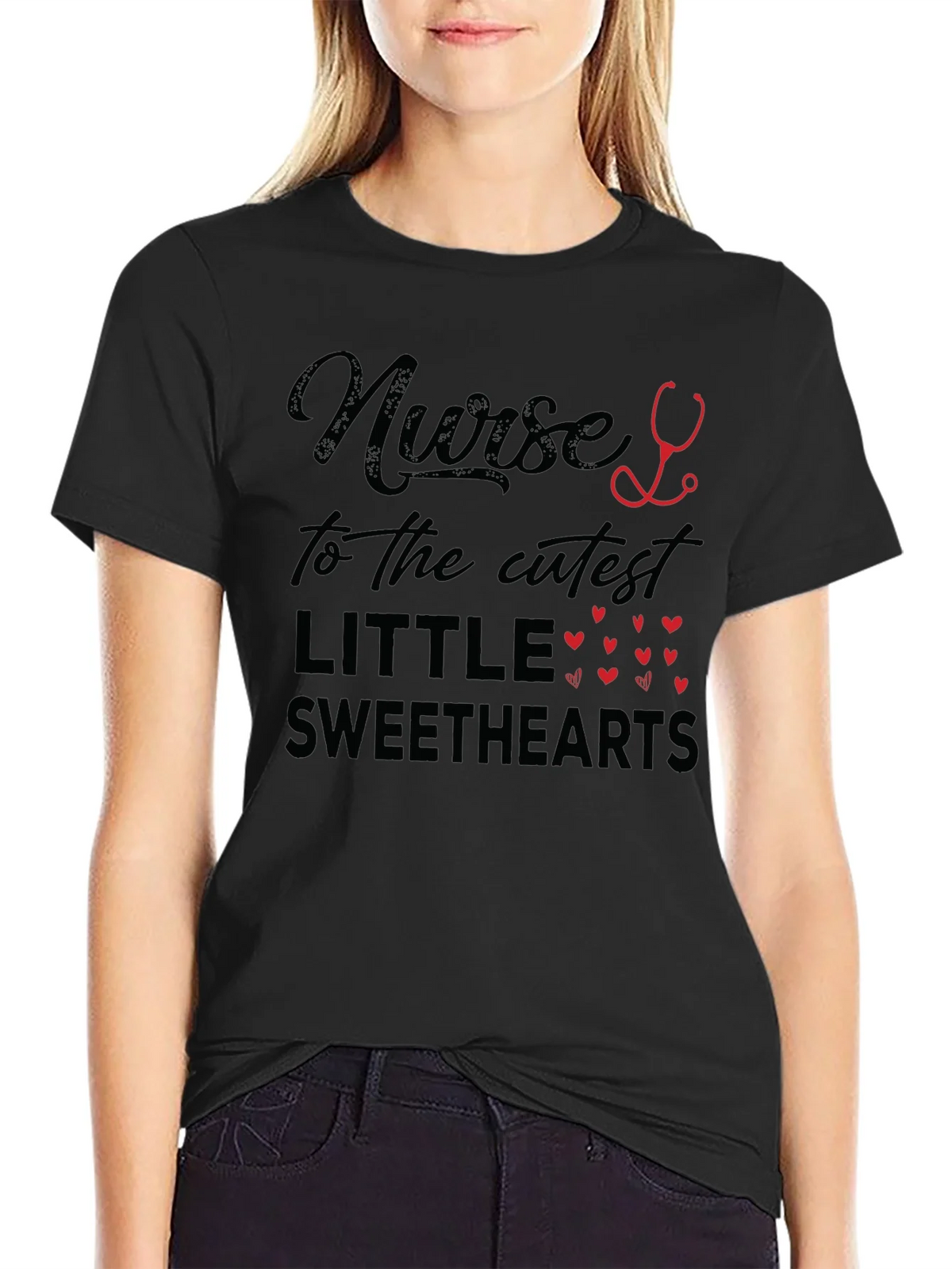 Nurse to the Cutest Sweethearts Black T-Shirt product image 2