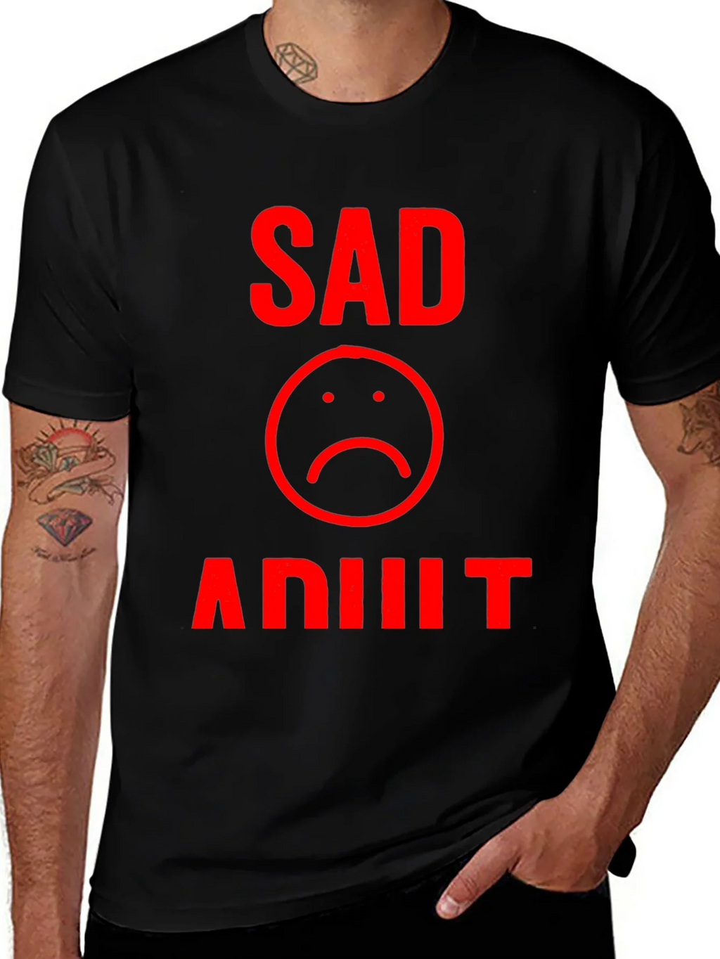 Sad Adult Graphic T-Shirt - Black product image 1
