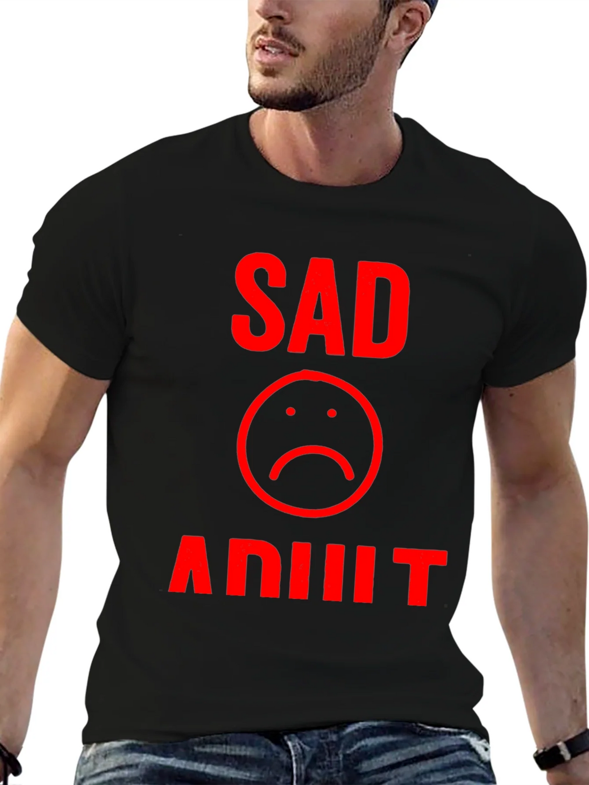Sad Adult Graphic T-Shirt - Black product image 6