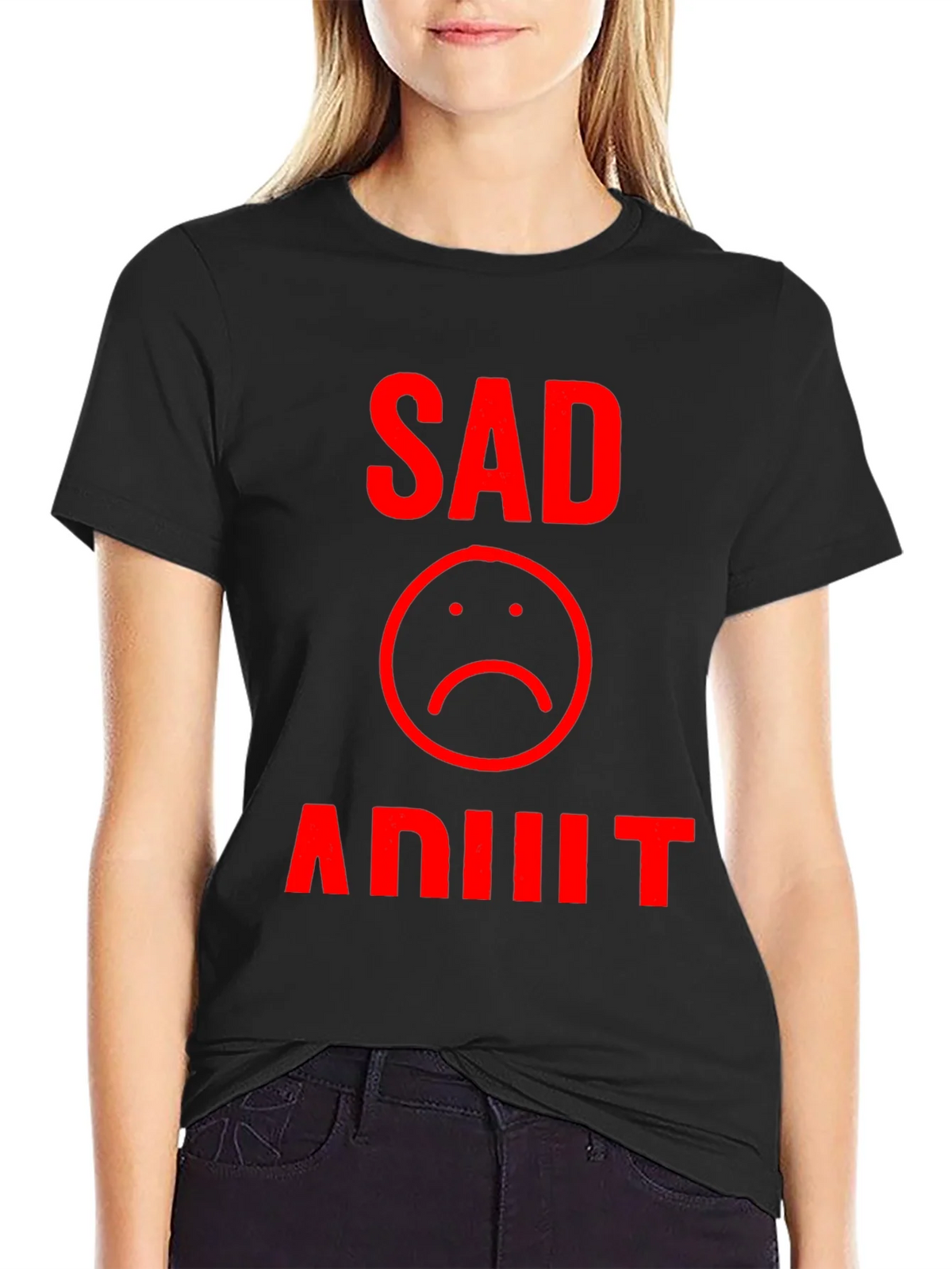 Sad Adult Graphic T-Shirt - Black product image 2