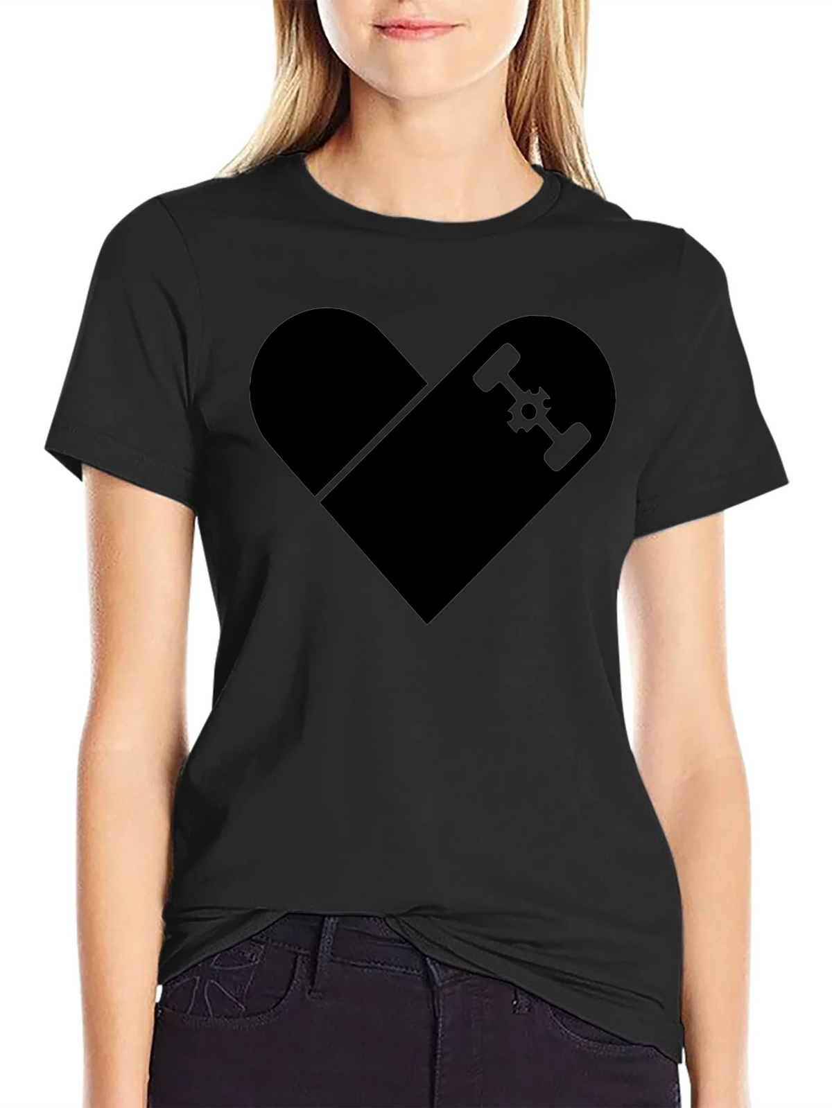 Skateboard Heart Graphic T-Shirt - Classic Black Tee product image 2