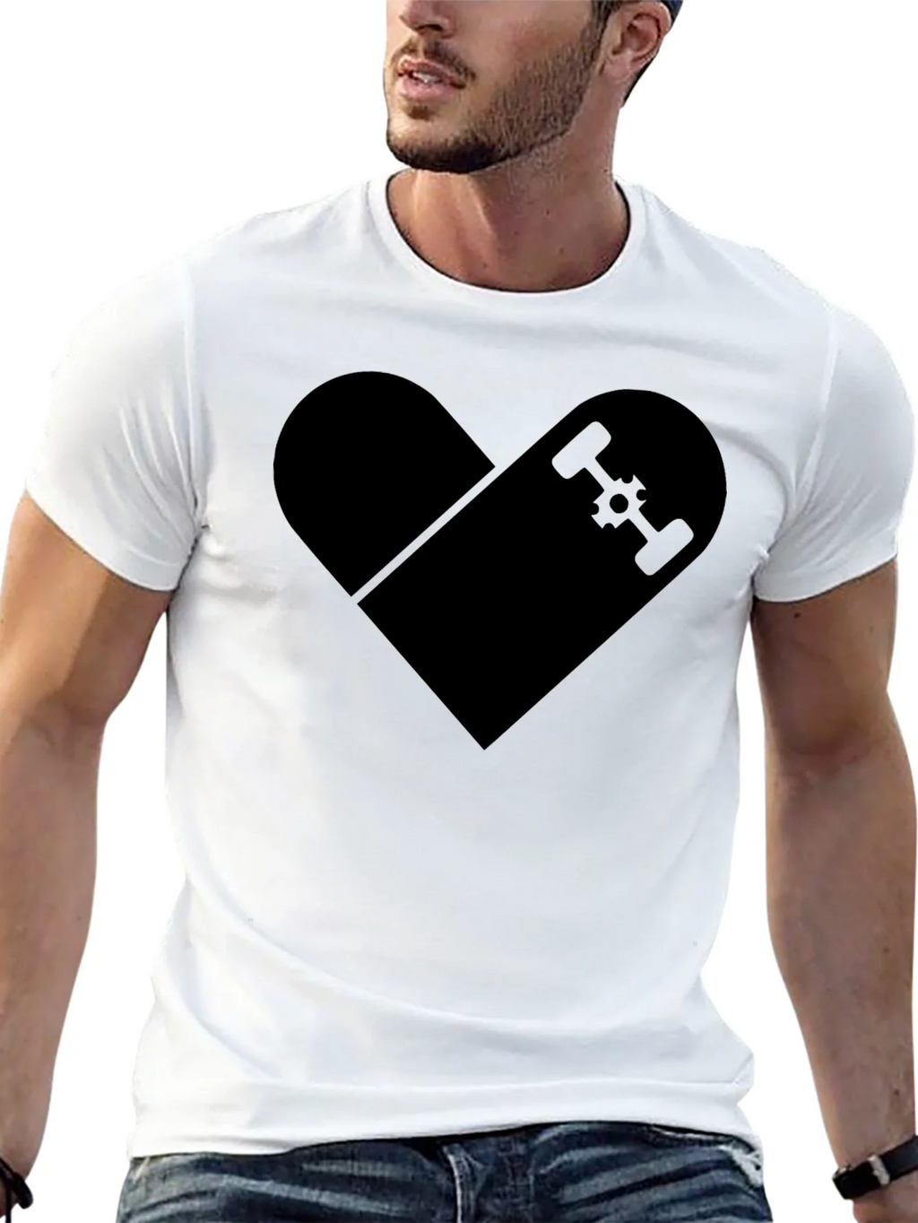 Skateboard Heart Graphic T-Shirt - Classic Black Tee product image 12