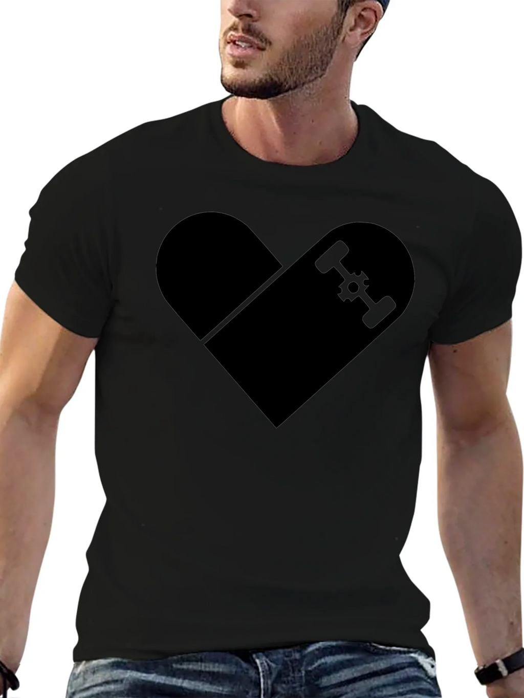 Skateboard Heart Graphic T-Shirt - Classic Black Tee product image 6