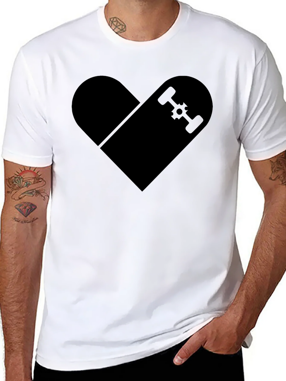 Skateboard Heart Graphic T-Shirt - Classic Black Tee product image 7