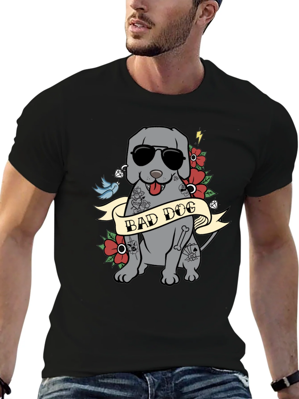 Bad Dog Tattoo Style T-Shirt - Mens Graphic Tee product image 6