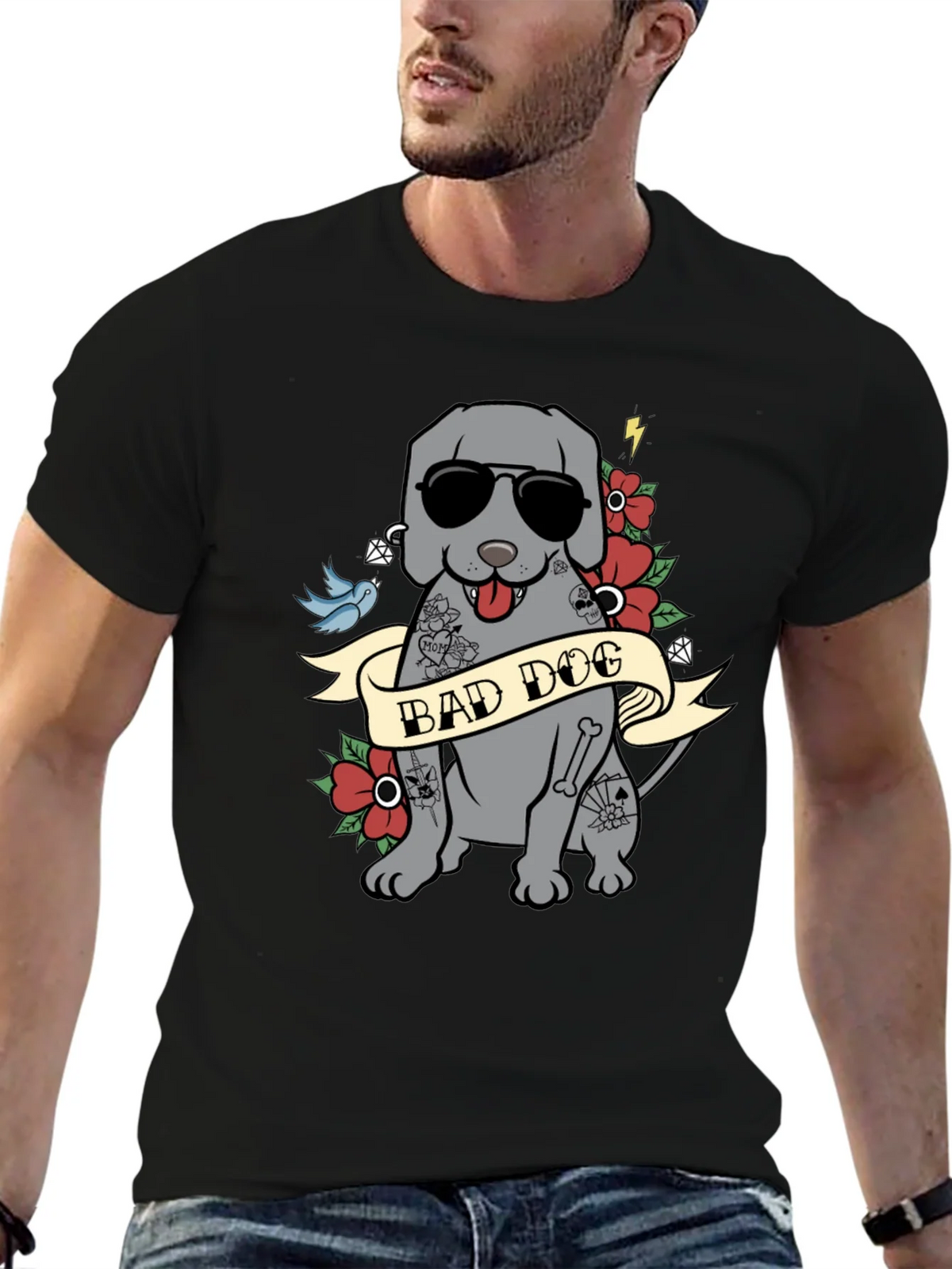 Bad Dog Tattoo Style T-Shirt - Mens Graphic Tee product image 6