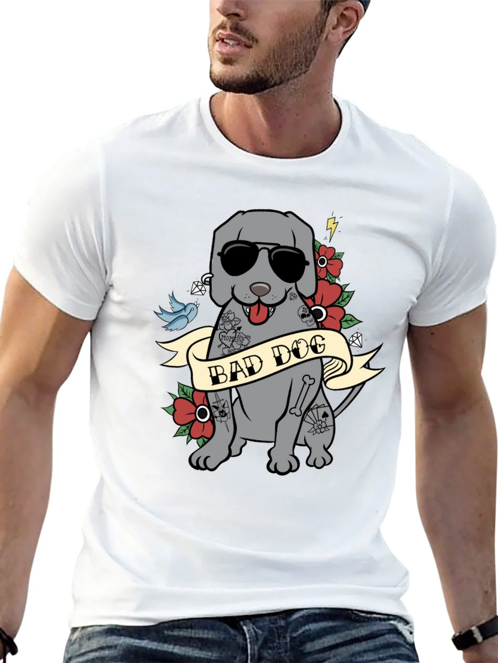 Bad Dog Tattoo Style T-Shirt - Mens Graphic Tee product image 12