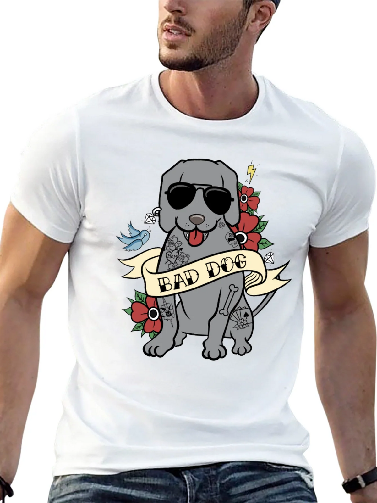 Bad Dog Tattoo Style T-Shirt - Mens Graphic Tee product image 12
