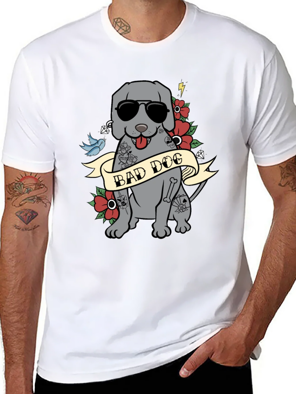 Bad Dog Tattoo Style T-Shirt - Mens Graphic Tee product image 7