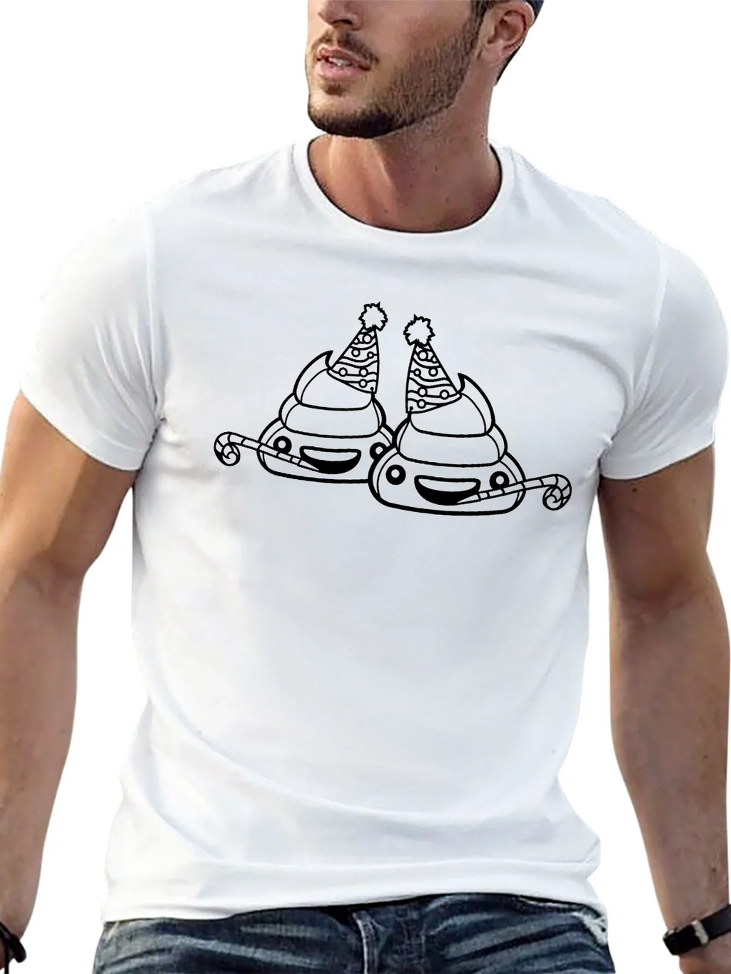 Festive Poop Emoji Black T-Shirt