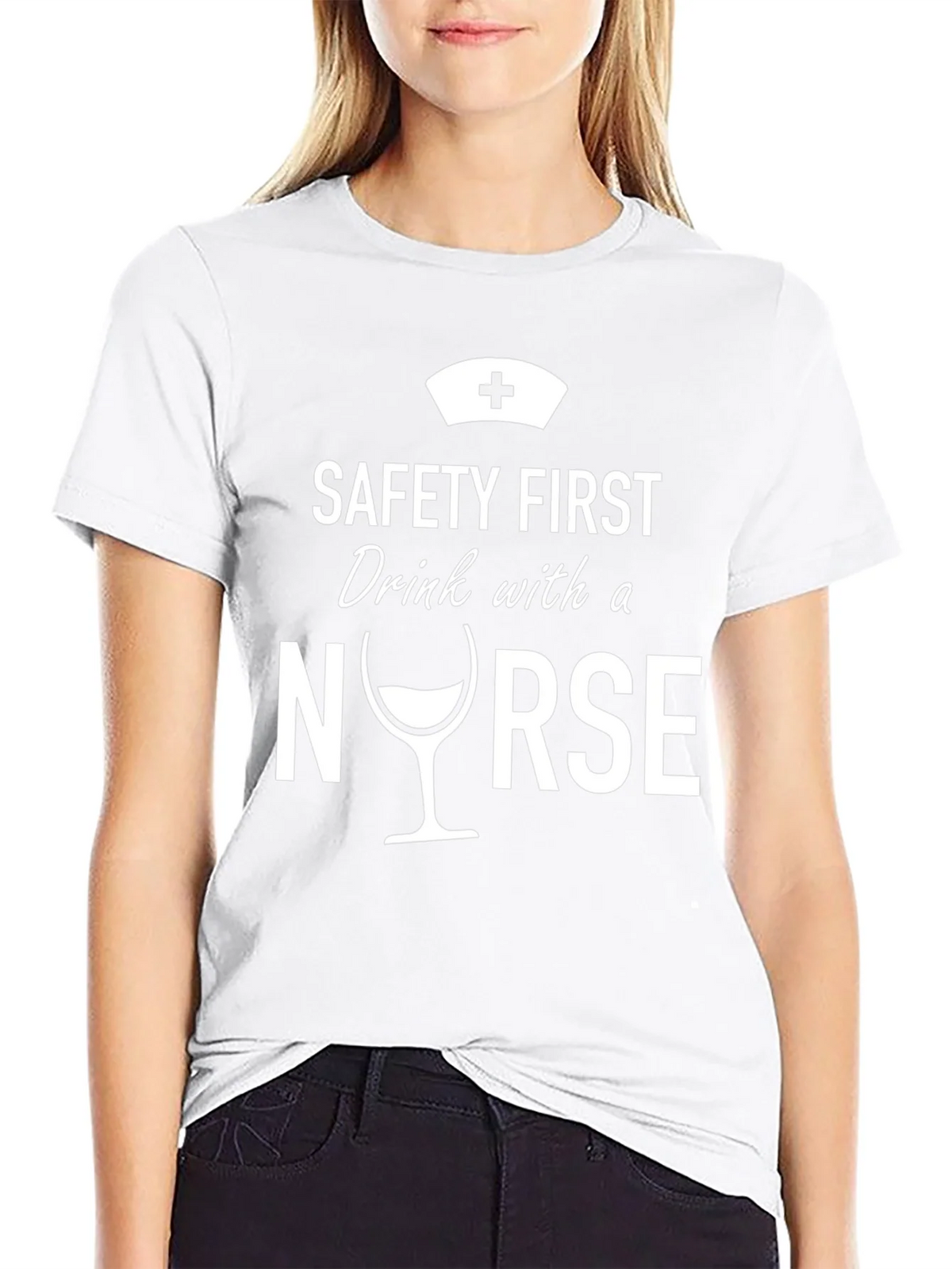 Safety First Nurse Drink T-Shirt - Black Novelty Tee product image 3
