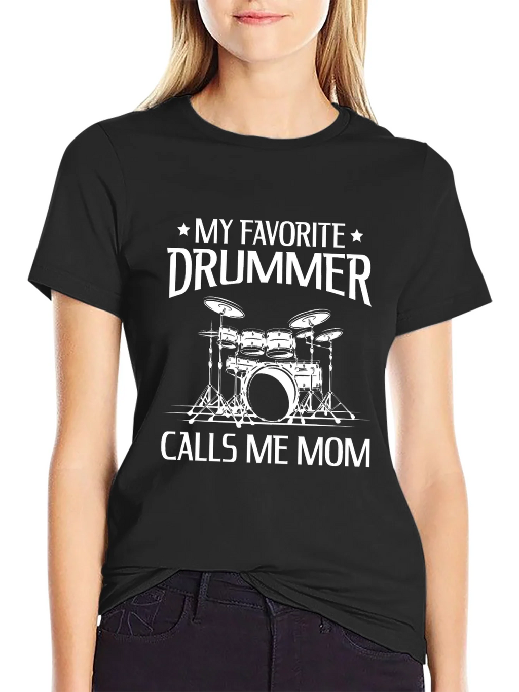 My Favorite Drummer Calls Me Mom Black T-Shirt product image 2