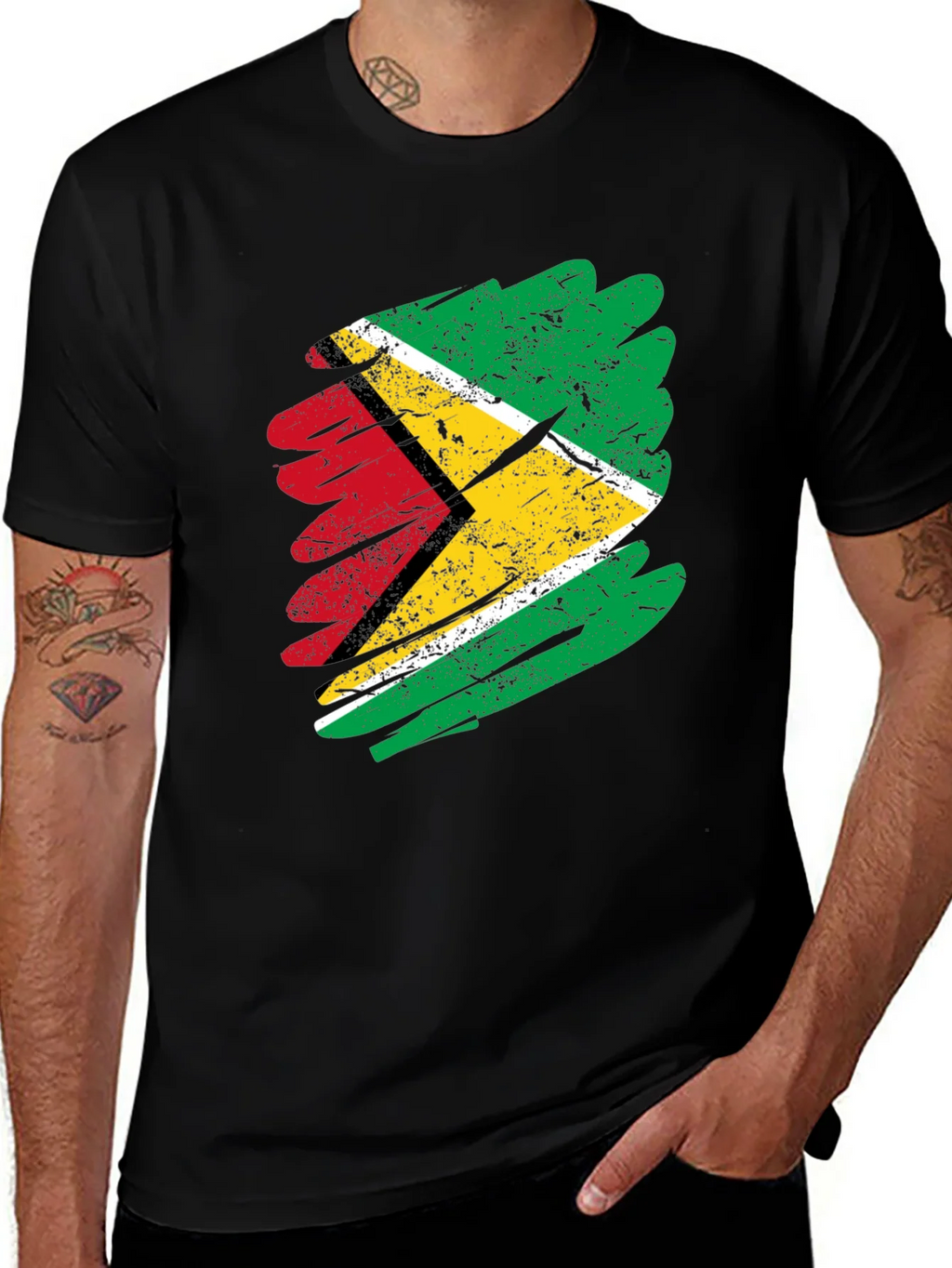 Guyana Flag Brush Stroke Mens Black T-Shirt product image 1